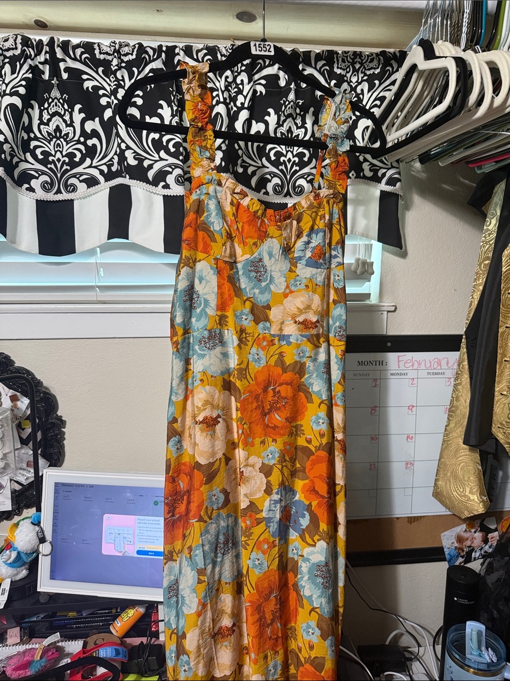 Vici Floral Ruffle-Strap Maxi Dress in Mustard, Orange, and Blue